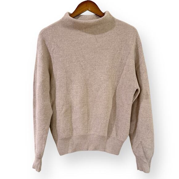 Wilfred Aritzia Beige Wool Mock Neck Sweater Womens Size M Italian Yarn Neutral - Picture 1 of 10